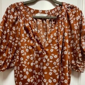 LOFT Women's Brown Rust Floral Blouse